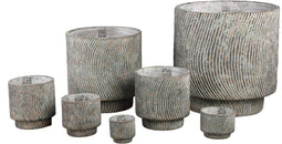 PTMD Nigel Grey Cement Round Pot Lines Pattern Big L