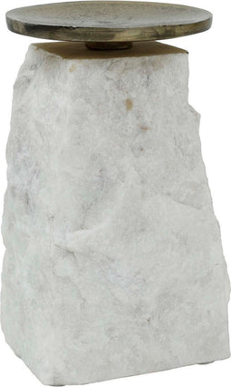PTMD Nimo White Marble Candleholder Antique Gold Top L