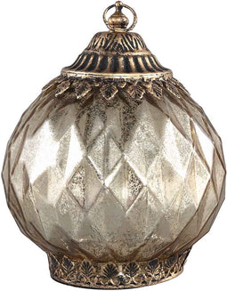 PTMD Nordy Lantaarn Diamant LED - H19,5 x Ø14,5 cm - Glas - Goud