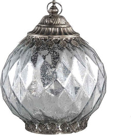 PTMD Nordy Lantaarn Diamant LED - H19,5 x Ø14,5 cm - Glas - Zilver