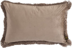PTMD Nous Taupe Velvet Cushion With Fringes Rectangle