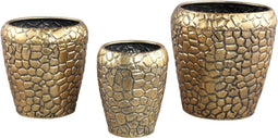 PTMD Noza Gold Zinc Croco Print Pot Round Set Of 3