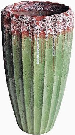 PTMD Olver Green Ceramic Pot Ribbed Structure Round L