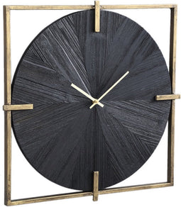 PTMD Oxxo Gold Metal Clock With Black Veneer Square