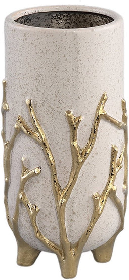 PTMD Quin Cream Ceramic Pot Gold Branches Base High S