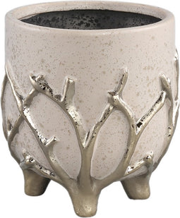 PTMD Quin Cream Ceramic Pot Gold Branches Base Low S
