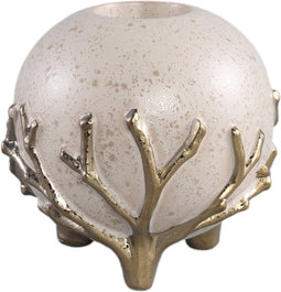 PTMD Quin Cream Ceramic Tealight Gold Branches Base