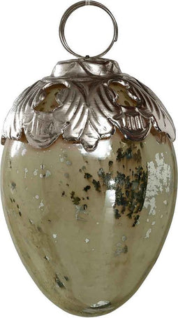 PTMD Quinty Ei Kerstbal Antiek - H7 x Ø7 cm - Glas/metaal - Wit