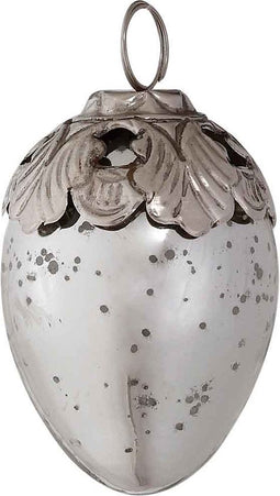 PTMD Quinty Ei Kerstbal Antiek - H7 x Ø7 cm - Glas/metaal - Zilver