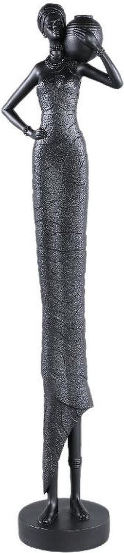 PTMD Rafah Black Poly Woman Statue Holding Pot Shoulder