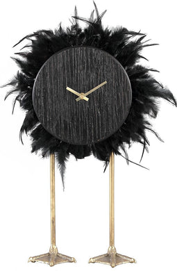 PTMD Raina Klok Op Voet - 46 x 10 x 59 cm - Metaal/veren - Zwart/goud