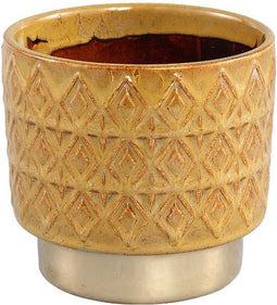 PTMD Reffa Ronde Bloempot - H13 x Ø14 cm - Keramiek - Geel/Goud