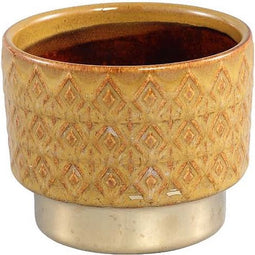 PTMD Reffa Ronde Bloempot - H9 x Ø11 cm - Keramiek - Geel/Goud