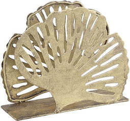 PTMD Renza Rechthoekige Servetring Blad - 15x5x12 cm - Metaal - Goud