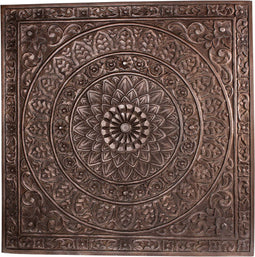 PTMD Restin Brown MDF Antique Carved Wall Panel Rect