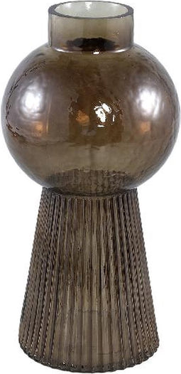 PTMD Ricca Brown Glass Vase Bulb And Cone Base Round S