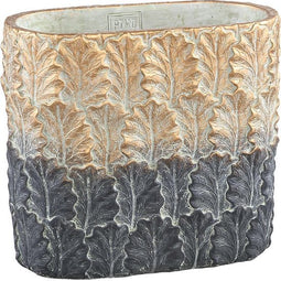 PTMD Ritchy zwarte pot cement ovaal met blad patroon maat in cm: 40 x 20 x 36 - Black