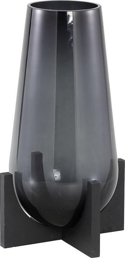 PTMD Robbe Vaas - 18 x 18 x 38 cm - Glas & Hout - Grijs