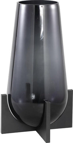 PTMD Robbe Vaas op Houten Voet - 24 x 24 x 50 cm - Glas - Grijs