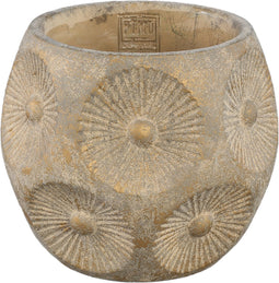 PTMD Saff Brown Cement Pot With Circle Pattern Round L
