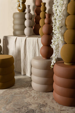 PTMD Sahi Yellow Iron Round Side Table Layered