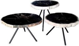 PTMD Salontafel New Khine Versteend Hout Zwart Set van 3