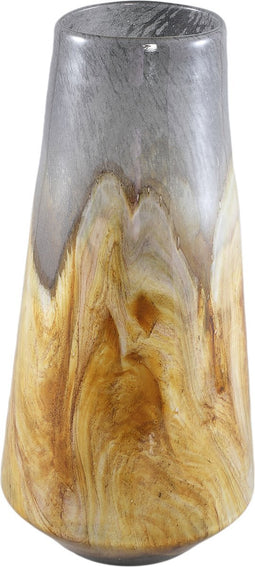 PTMD Saman Amber Solid Glass Vase Yellow Wavy Round L