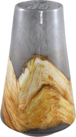 PTMD Saman Amber Solid Glass Vase Yellow Wavy Round S