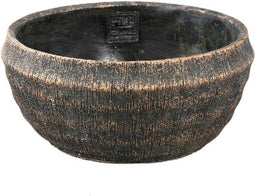 PTMD Sary Black Cement Pot Round With Gold Finish Low M