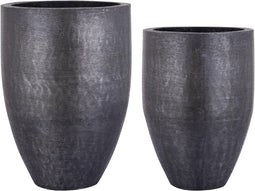 PTMD Shally Bloempotten - 52x52x71 cm - Aluminium - Zwart - Set van 2