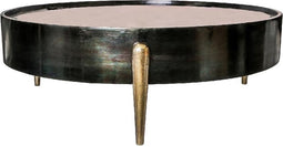 PTMD Sidetable Mirror Alu Oxidised Zwart Rond