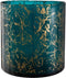 PTMD Silvy Rond Windlicht - H16 x Ø15 cm - Glas - Turquoise/goud
