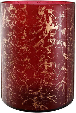 PTMD Silvy Rond Windlicht - H25,5 x Ø19 cm - Glas - Rood/goud
