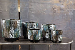 PTMD Snakes Ronde Bloempot Op Voet - H16 x Ø15 cm - Keramiek - Grijs