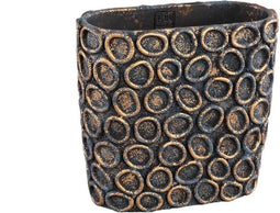 PTMD Sturdy Black Cement Pot Oval Gold Circles M