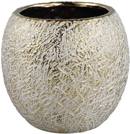 PTMD Sunia Cream Glazed Ceramic Pot Low Gold Finish L