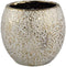 PTMD Sunia Cream Glazed Ceramic Pot Low Gold Finish M
