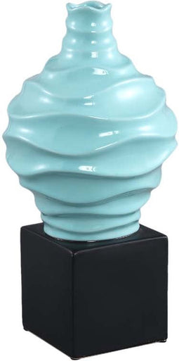 PTMD Swirla Vaas Op Zuil - 19 x 17 x 36,5 cm - Keramiek - Blauw/Zwart