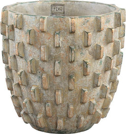 PTMD Timmy groene pot rond cement blok patroon maat in cm: 30 x 30 x 30 - Groen
