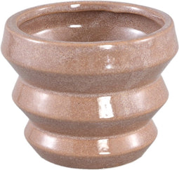 PTMD Tims Brown Glazed Ceramic Pot Ribbed Round S