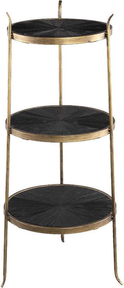 PTMD Tylo Black Metal Sidetable Mutiple Wooden Shelves