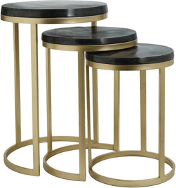 PTMD Tysha Ronde Bijzettafel - H71xØ46 cm - Set van 3 - Ijzer - Goud