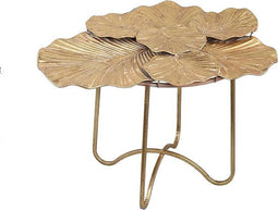 PTMD Venia goudkleurige koffietafel van metalen met blad patroon maat in cm: 74 x 63 x 50 - Goud