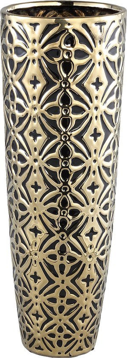 PTMD Vianne Ronde Bloempot - H58 x Ø20 cm - Keramiek - Goud/Zwart