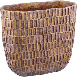 PTMD Vivienne Brown Cement Oval Pot With Rectangles L