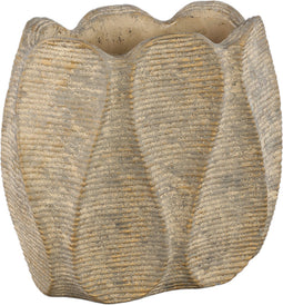 PTMD Waxy Brown Cement Pot Wavy Rib Pattern Oval High L