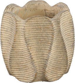 PTMD Waxy Brown Cement Pot Wavy Rib Pattern Round L