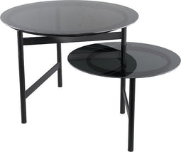 PTMD Waze Ronde Koffietafel - 100 x 60 x 45 cm - Ijzer/Glas - Zwart