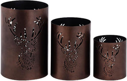 PTMD Windlicht Richard - 15x15x22 cm - Ijzer - Koper - Set van 3