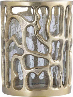 PTMD Windlicht Rohane - 19x19x24 cm - Glas - Goud